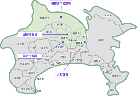 神奈川県中央部エリアのマップ